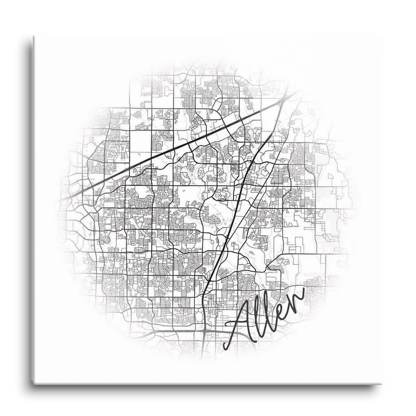 Minimalistic B&W Texas Allen Circle Map | Hi-Def Glass Art | Eaches | Min 1