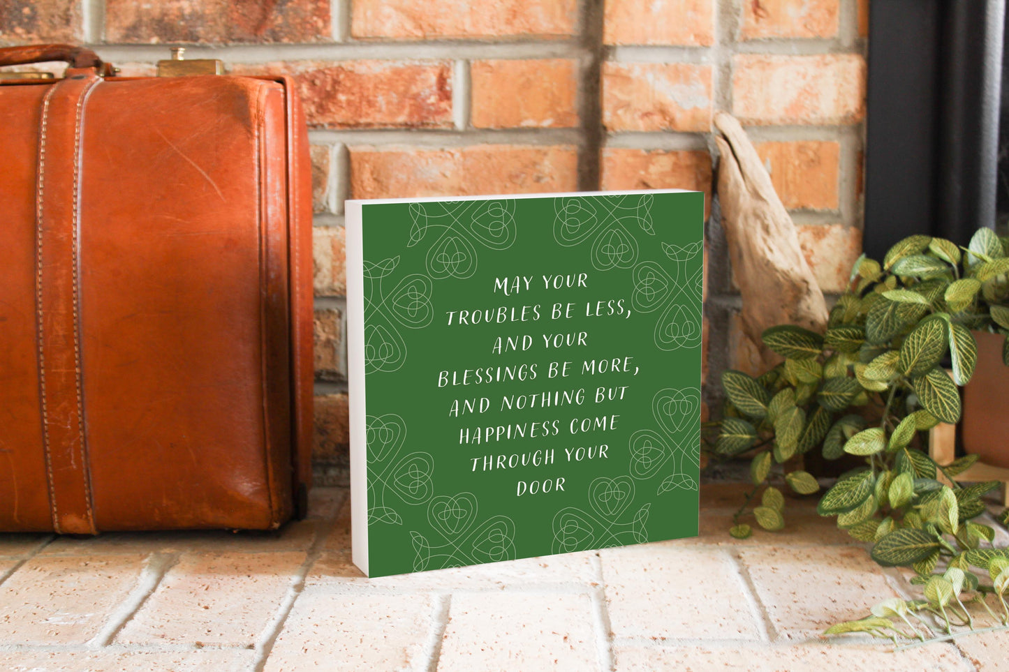 Dark Green Shamrock Irish Blessings Poem | Wood Block | Eaches | Min 2