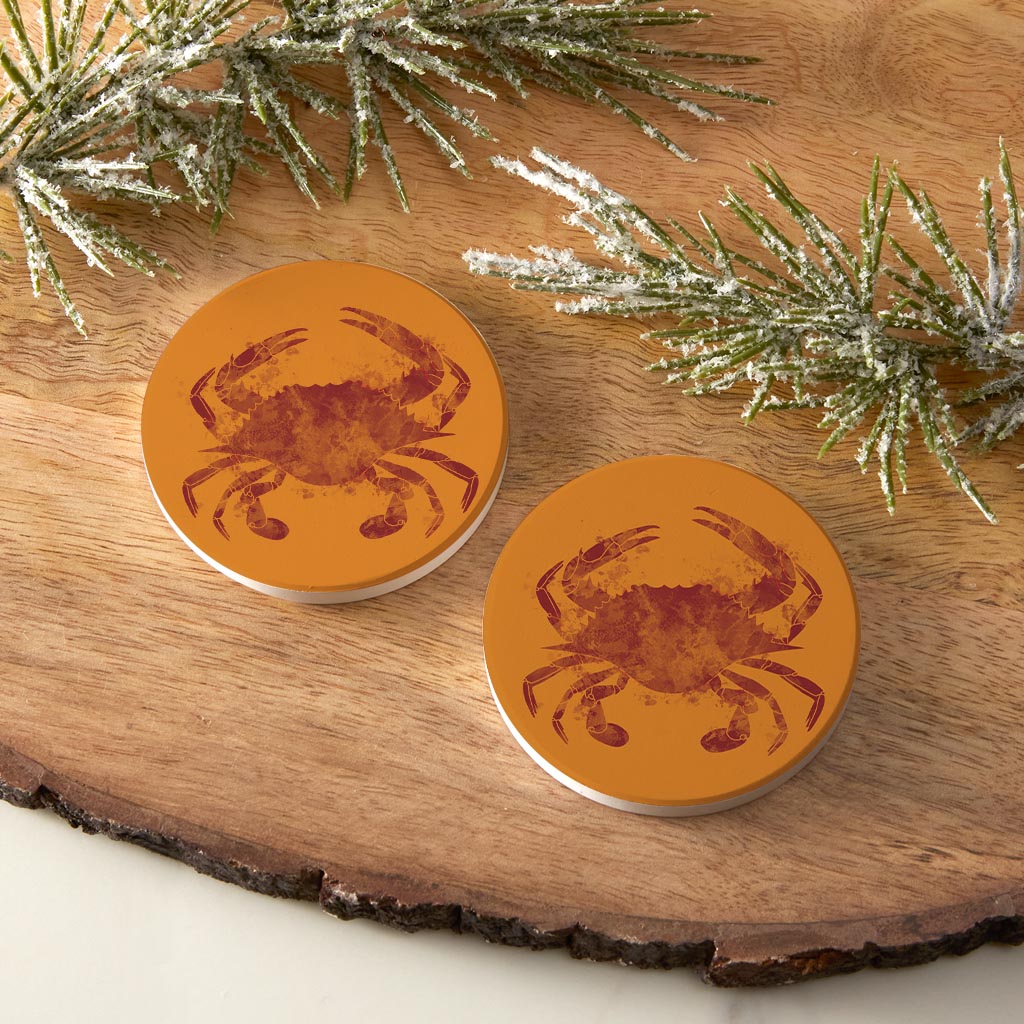 Louisiana Colorful Water Color Blue Crab | Absorbent Car Coasters | Set of 2 | Min 4