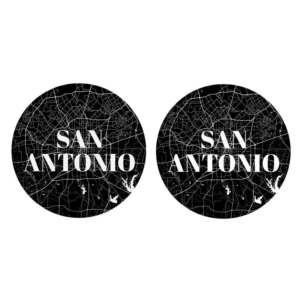 Minimalistic B&W Texas San Antonio Map | Absorbent Car Coasters | Set of 2 | Min 4