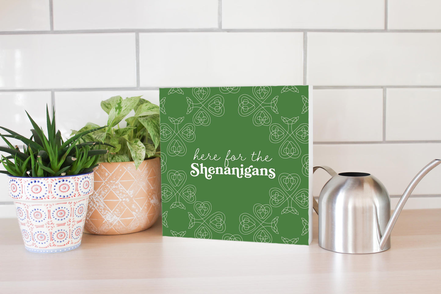 Dark Green Shamrock Here For The Shenanigans | Wood Block | Eaches | Min 2