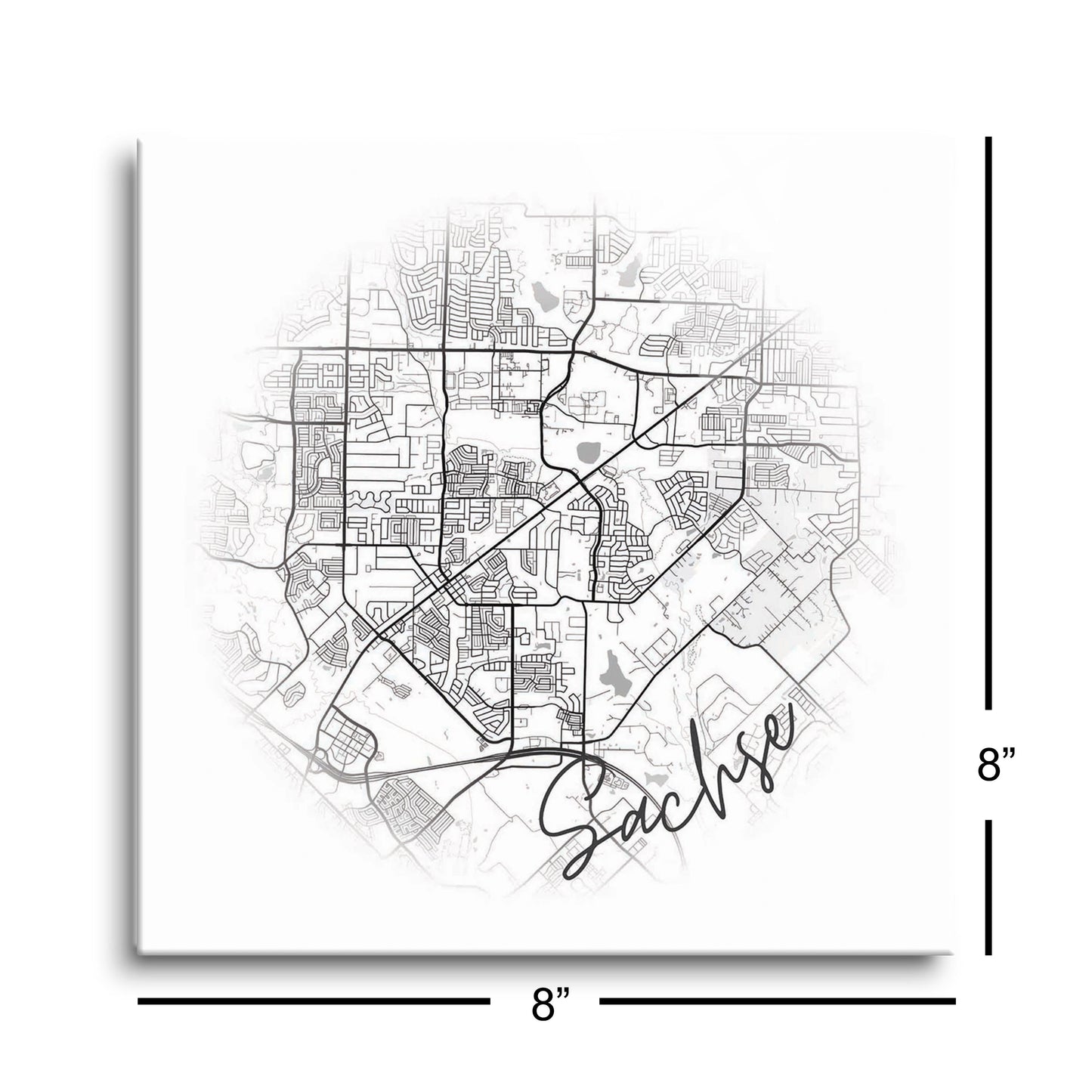 Minimalistic B&W Texas Sachse Circle Map | Hi-Def Glass Art | Eaches | Min 2