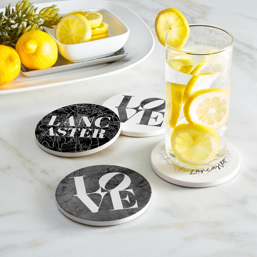 Minimalistic B&W Pennsylvania Lancaster Maps Love | Absorbent Coasters | Set of 4 | Min 2