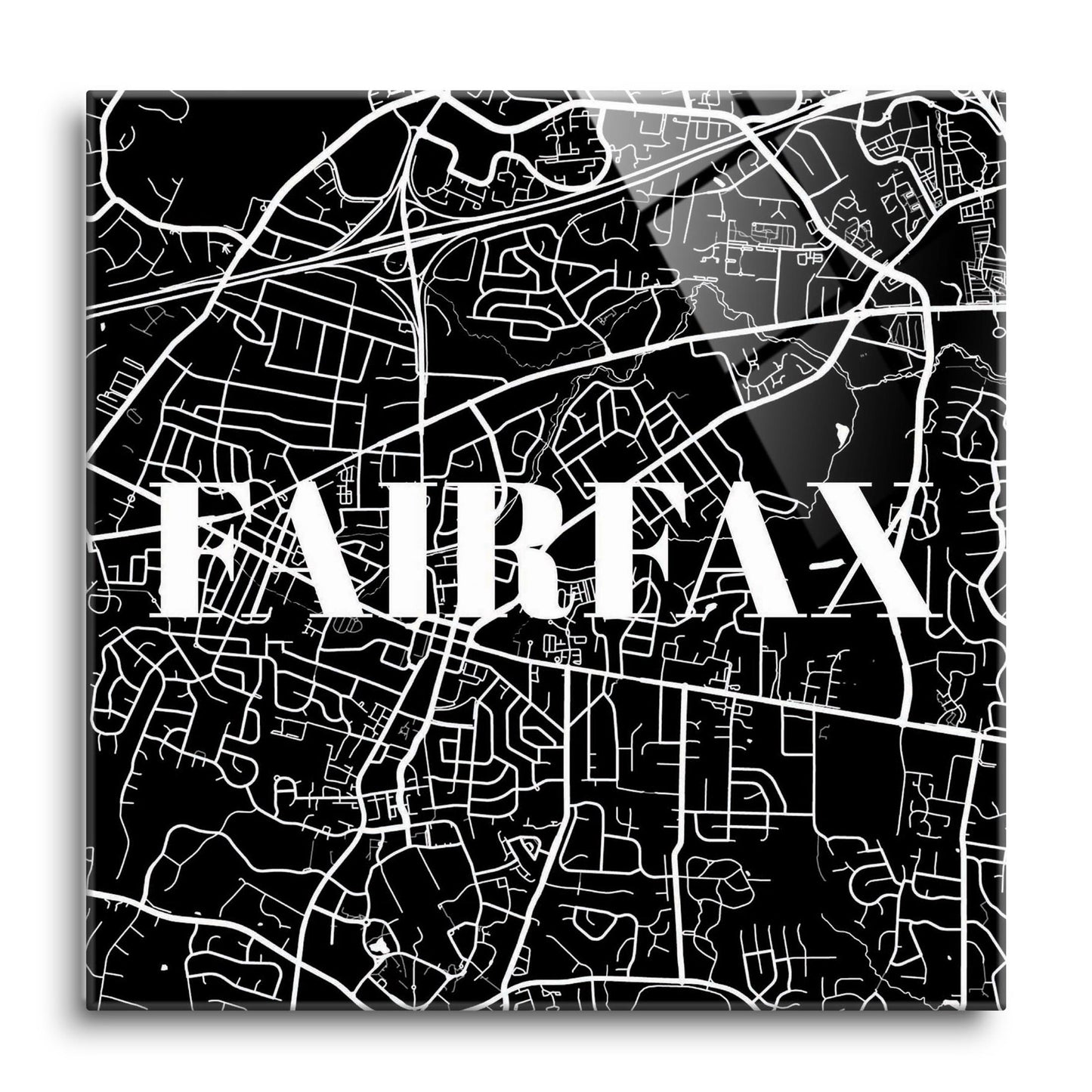 Minimalistic B&W Virginia Fairfax Map | Hi-Def Glass Art | Eaches | Min 1