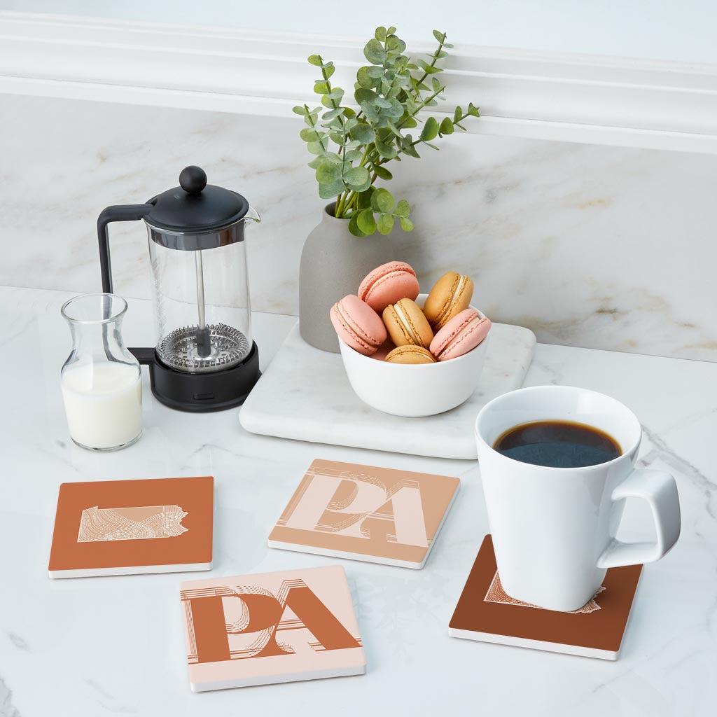 Modern Minimalist Pennsylvania Initials State | Absorbent Coasters | Set of 4 | Min 2