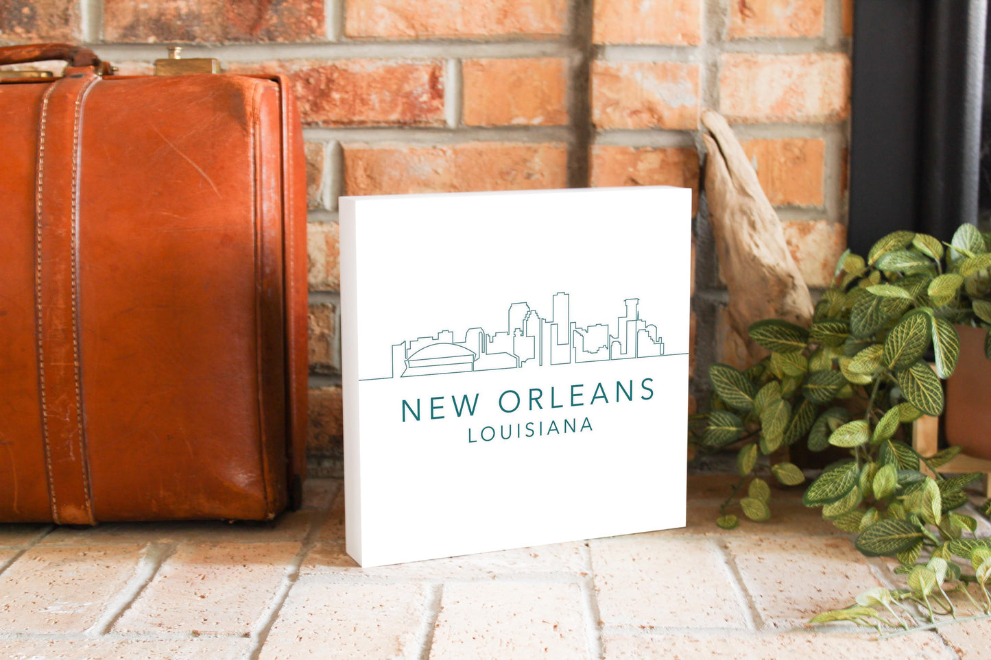 Blue White New Orleans Skyline | Wood Block | Eaches | Min 2