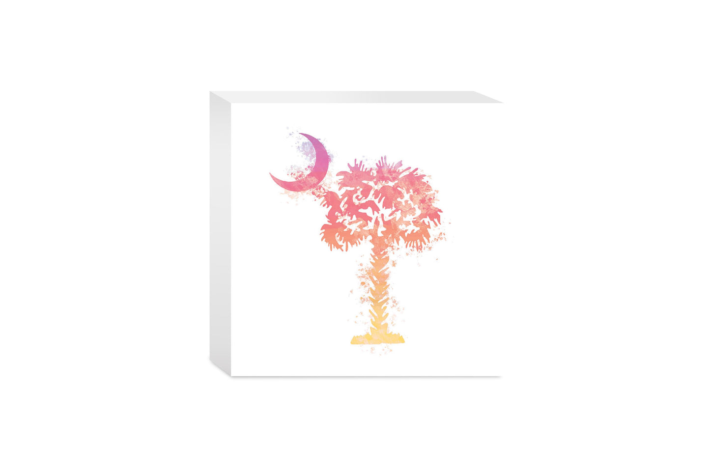 South Carolina Pink Water Color Palm Trees On White | Wood Block | Eaches | Min 4