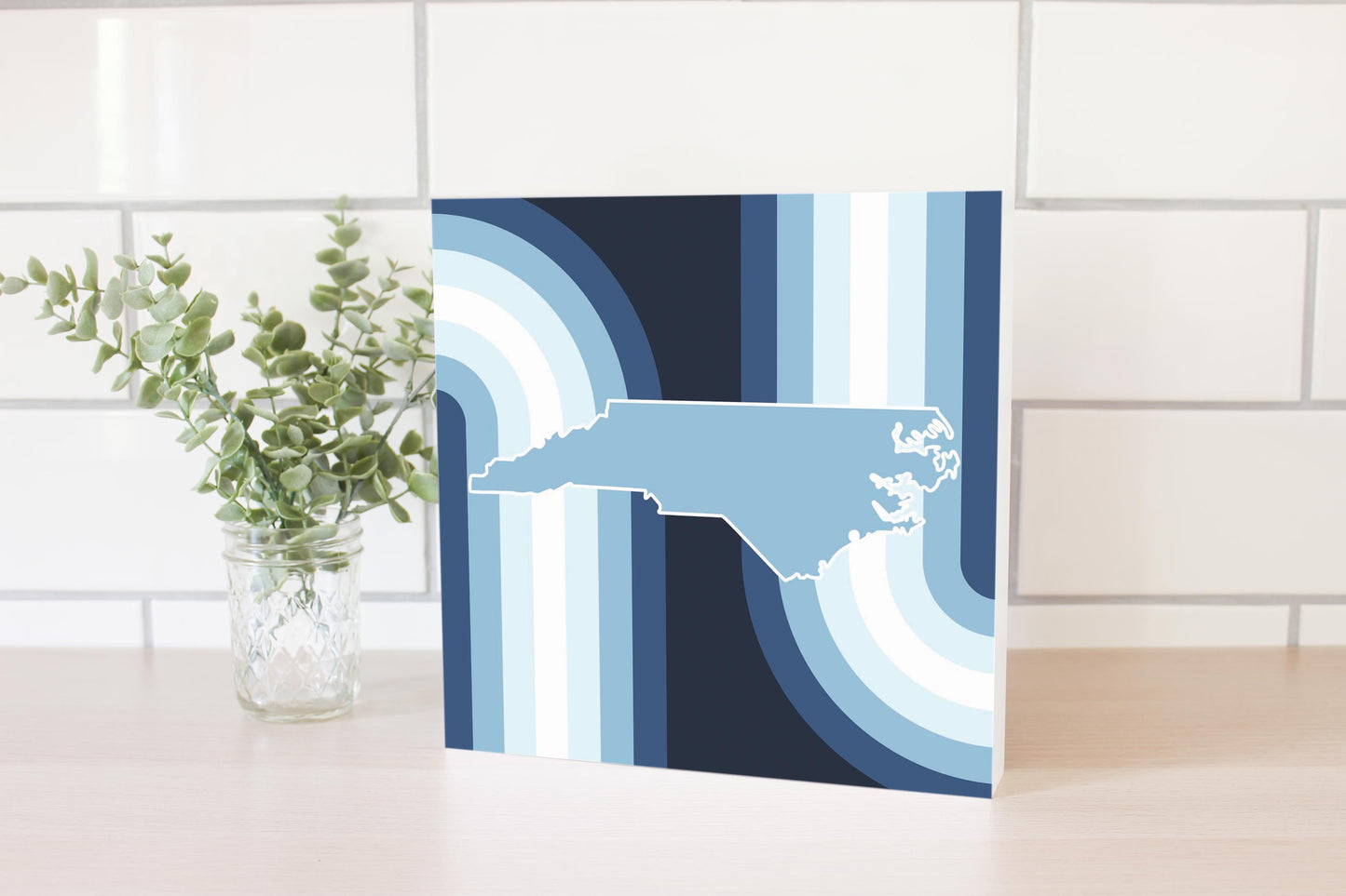 Blue Shades North Carolina State Retro Thick Lines | Wood Block | Eaches | Min 2