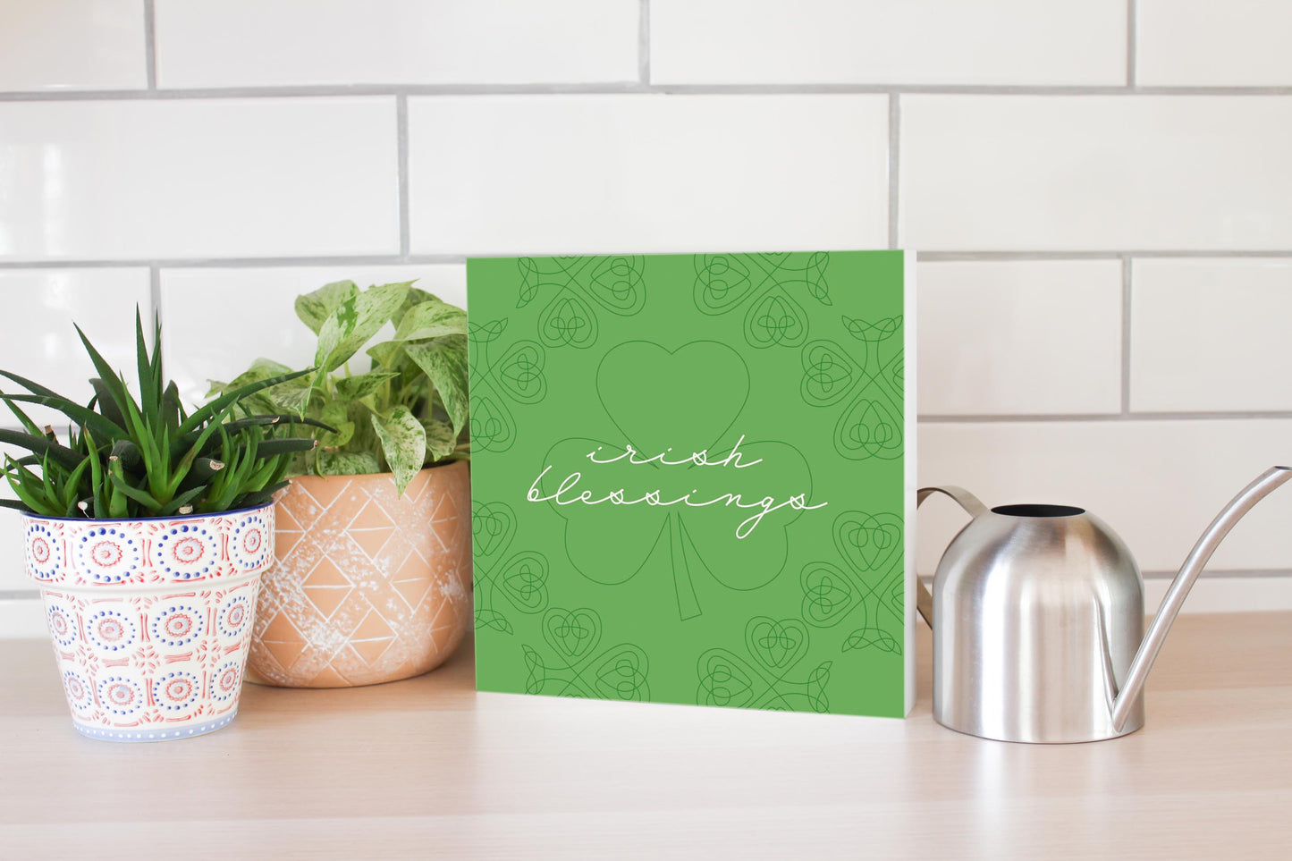 Light Green Shamrock Irish Blessings | Wood Block | Eaches | Min 2