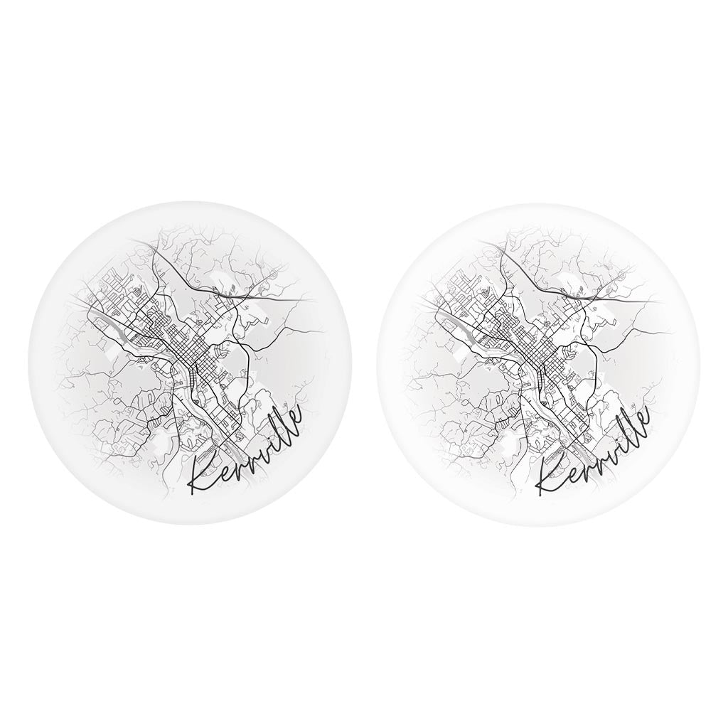 Minimalistic B&W Texas Kerrville Circle Map | Absorbent Car Coasters | Set of 2 | Min 4