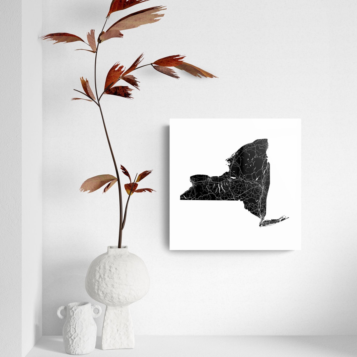 Minimalistic B&W New York State With Map | Hi-Def Glass Art | Eaches | Min 2