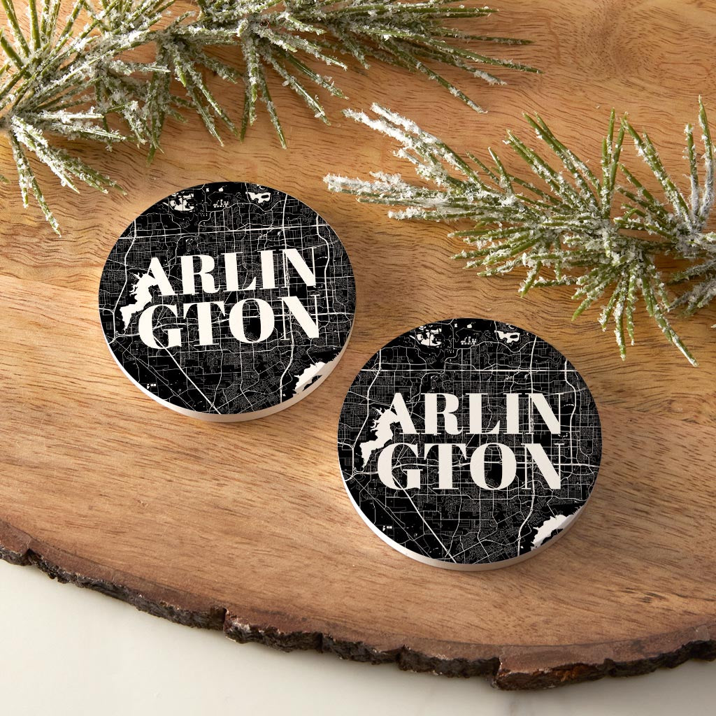 Minimalistic B&W Texas Arlington Map | Absorbent Car Coasters | Set of 2 | Min 4
