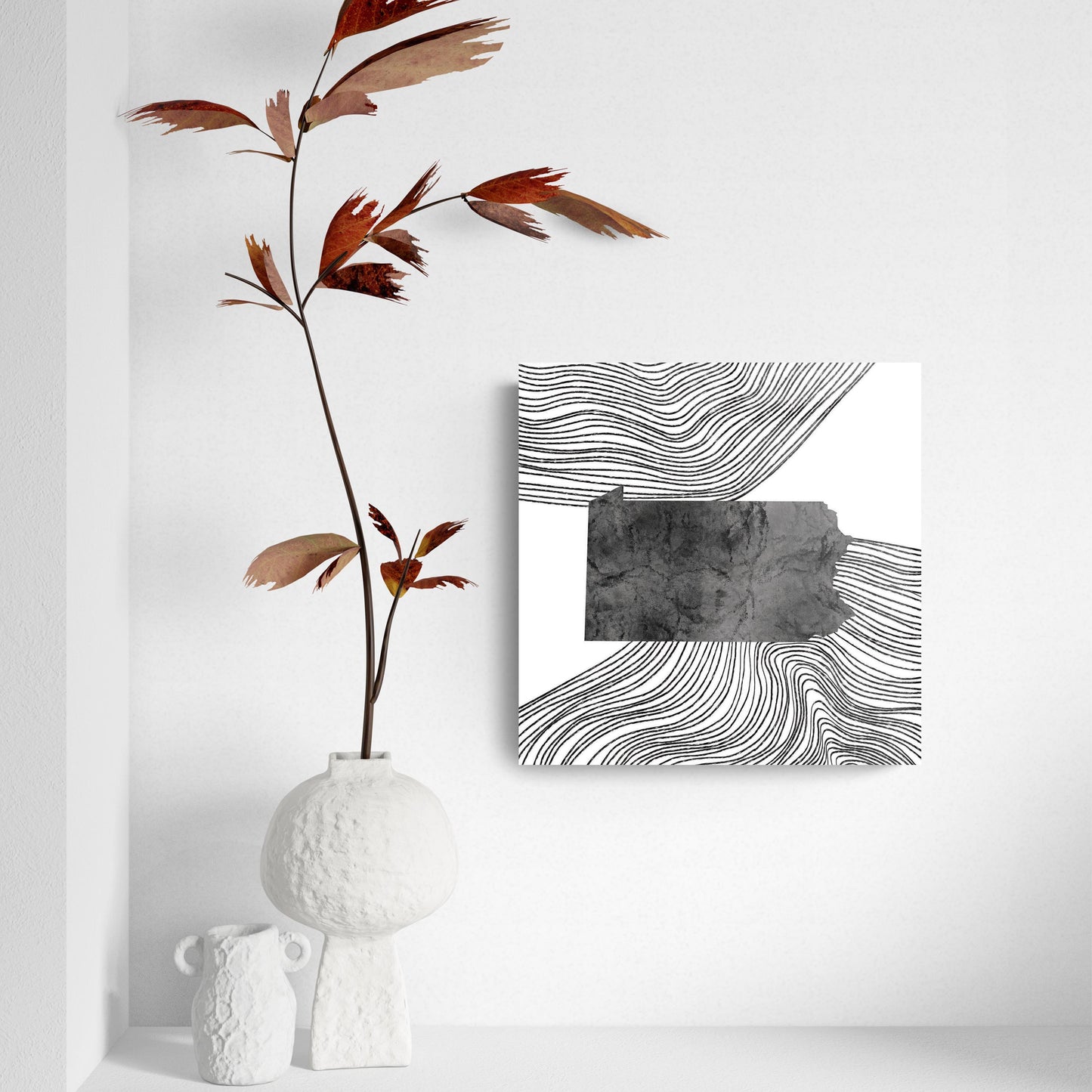 Minimalistic B&W Pennsylvania Shape Fluid Lines | Hi-Def Glass Art | Eaches | Min 2