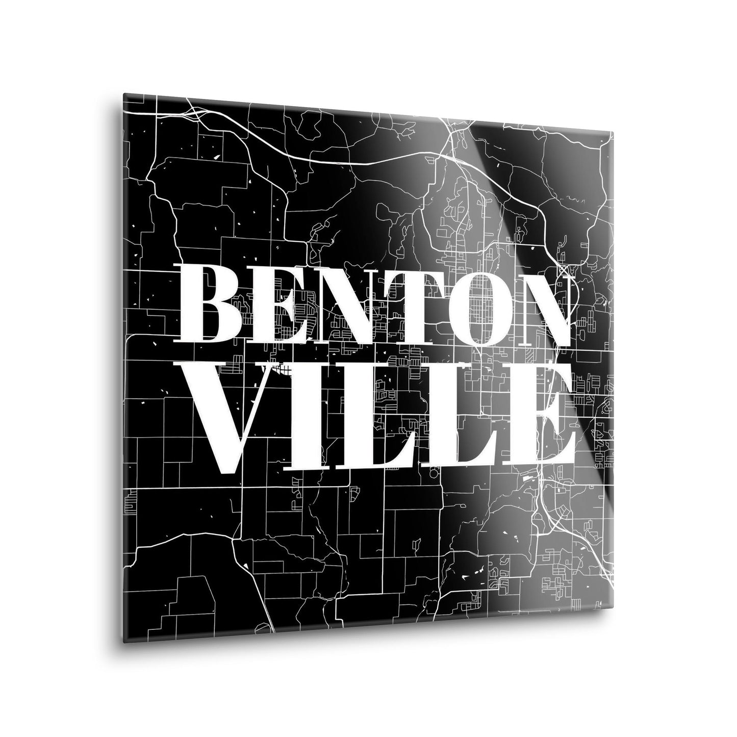 Minimalist B&W Arkansas Bentonville Map | Hi-Def Glass Art | Eaches | Min 1