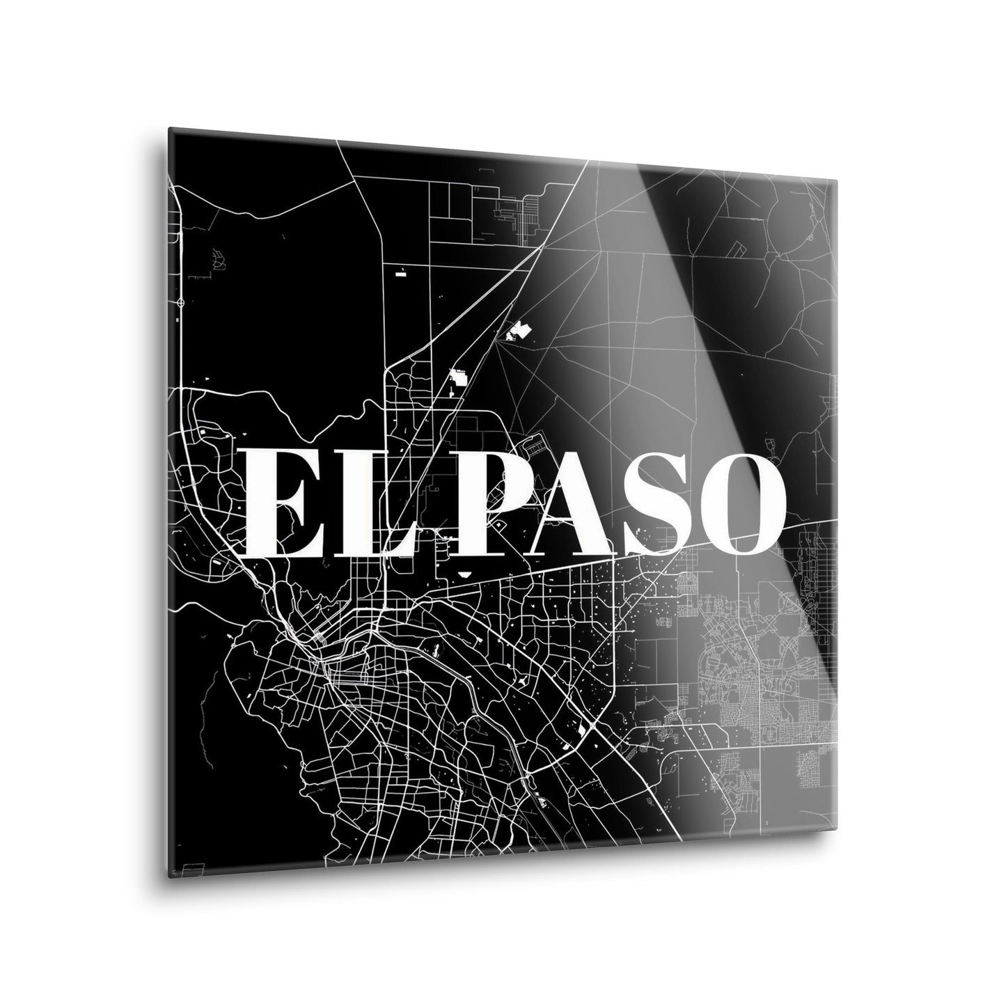 Minimalistic B&W Texas El Paso Map | Hi-Def Glass Art | Eaches | Min 2