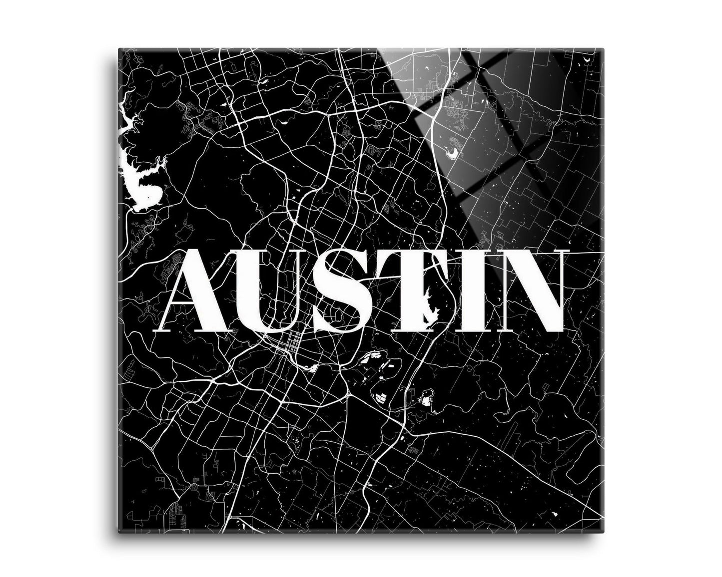 Minimalistic B&W Texas Austin Map | Hi-Def Glass Art | Eaches | Min 2