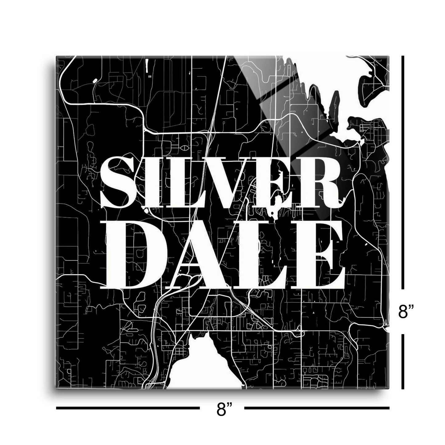 Minimalistic B&W Washington Silverdale Map | Hi-Def Glass Art | Eaches | Min 2
