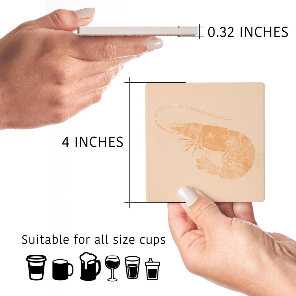 Louisiana Colorful Water Color Shrimp| Absorbent Coasters | Set of 4 | Min 2