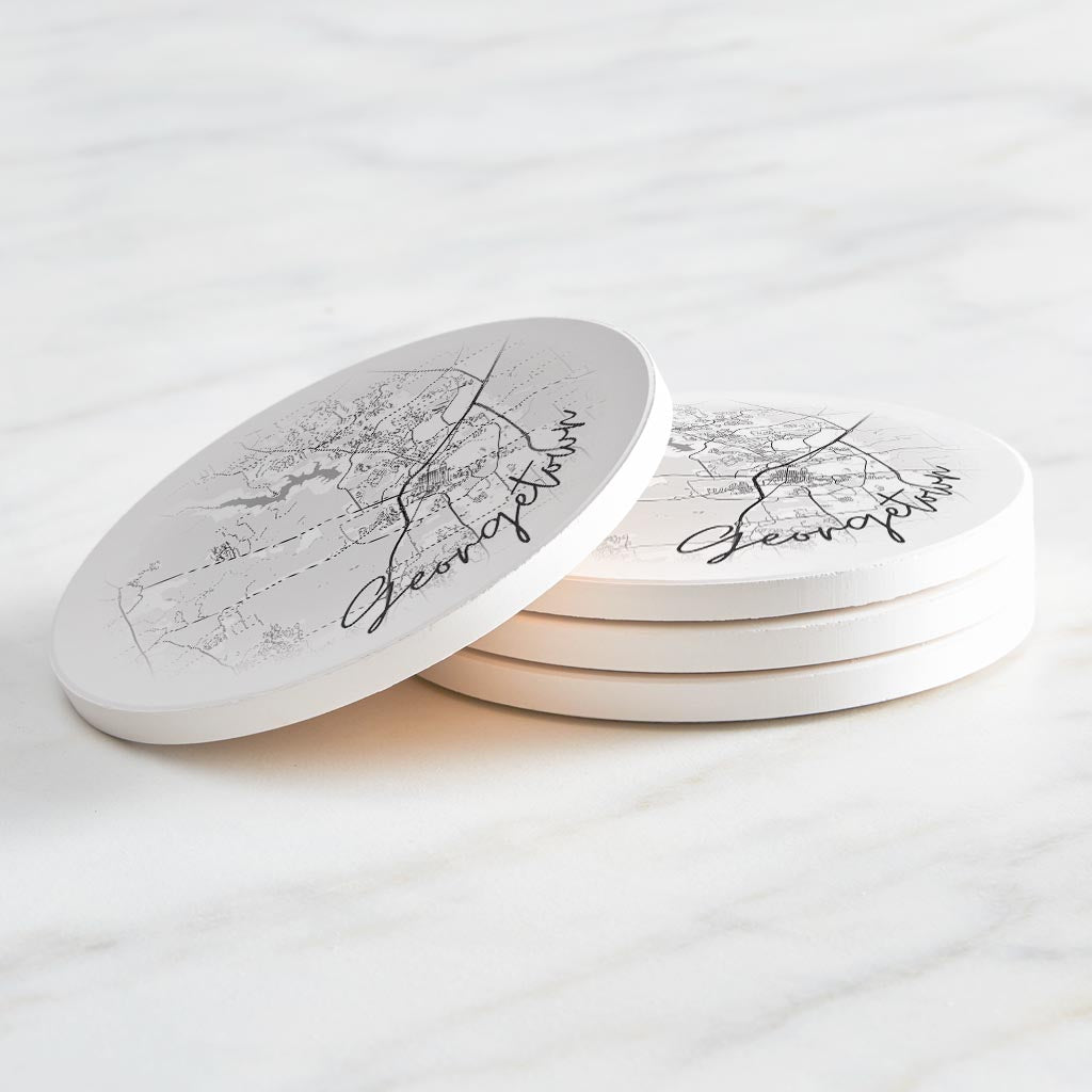 Minimalistic B&W Texas Georgetown Circle Map | Absorbent Coasters | Set of 4 | Min 2