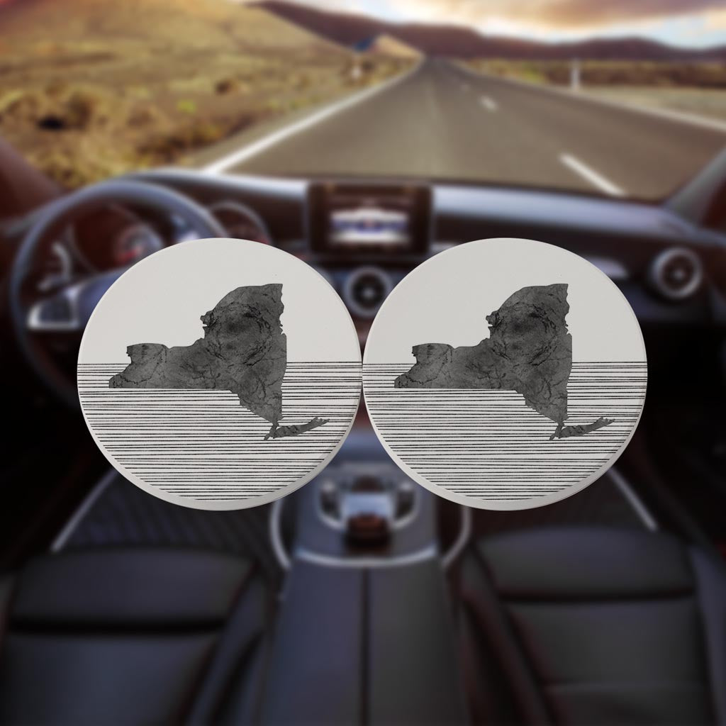 Minimalistic B&W New York Shape Straight Lines | Absorbent Car Coasters | Set of 2 | Min 4