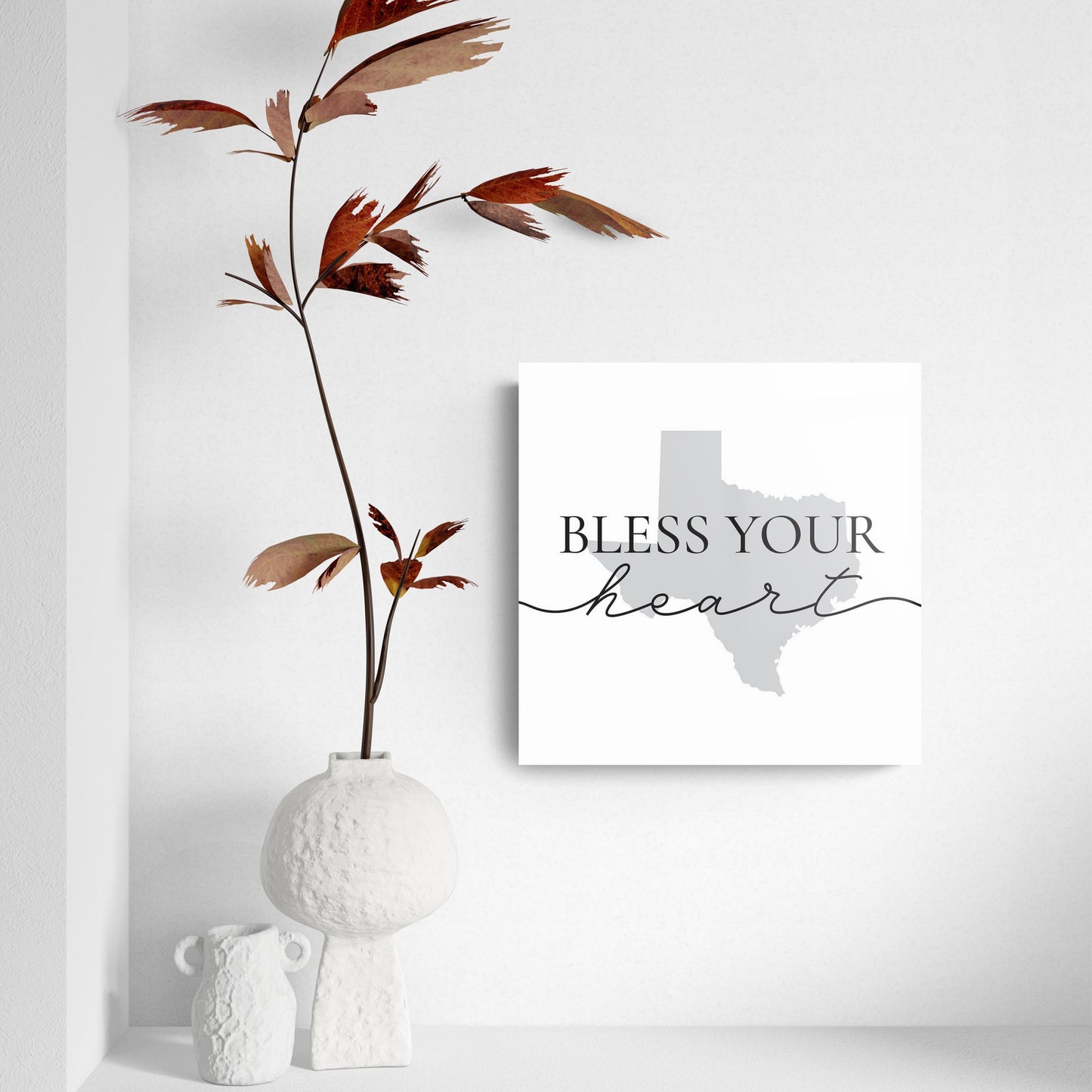 Minimalistic B&W Texas Bless Your Heart | Hi-Def Glass Art | Eaches | Min 2