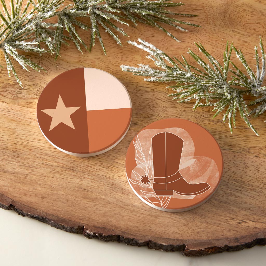 Modern Minimalist Texas Set | Absorbent Car Coasters | Set of 2 | Min 4
