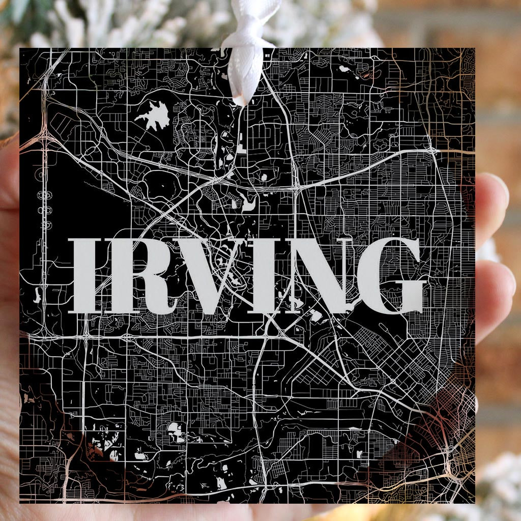Minimalistic B&W Texas Irving Map | Wood Ornament | Eaches | Min 6
