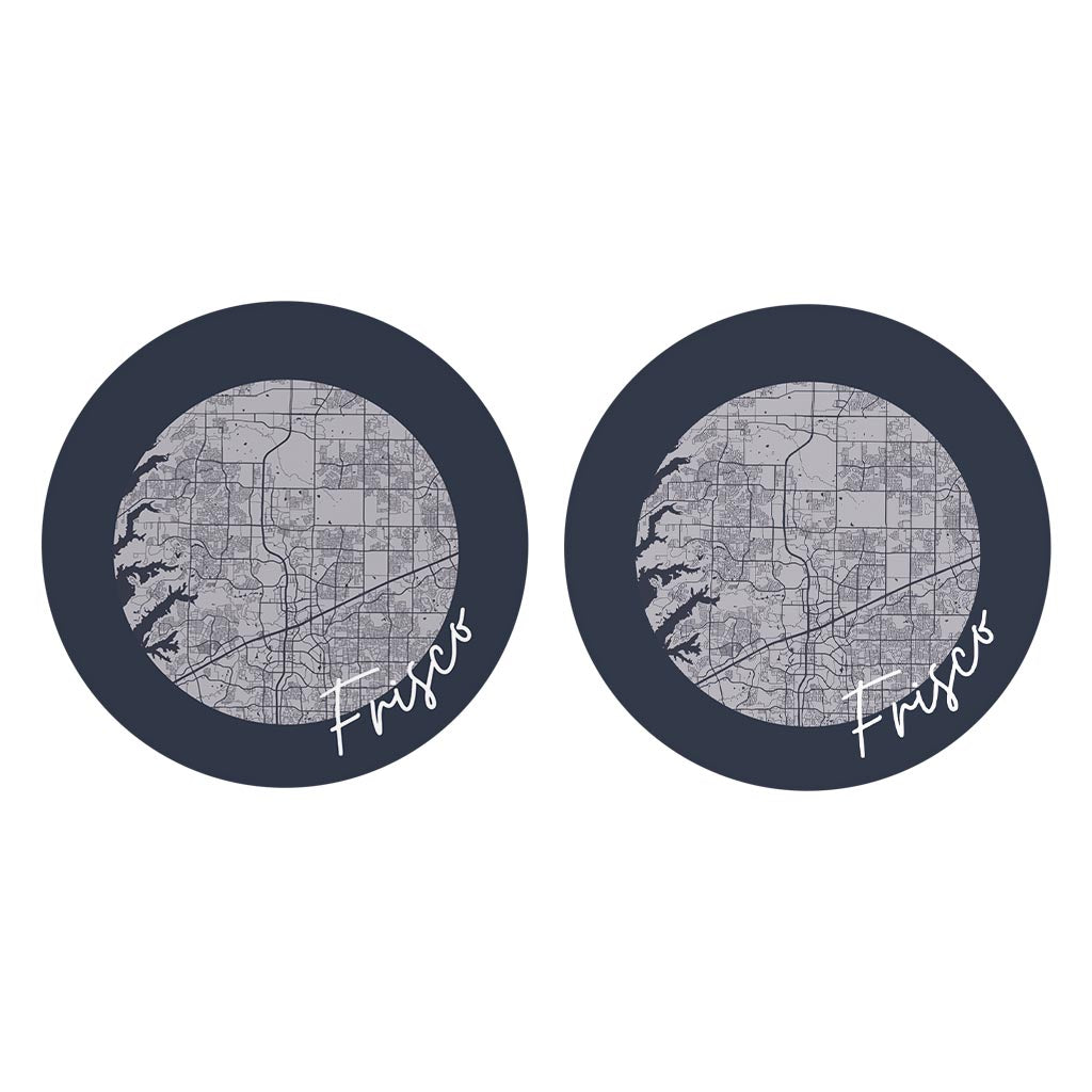 Modern Minimalist Texas Colors Frisco Circle Map | Absorbent Car Coasters | Set of 2 | Min 4