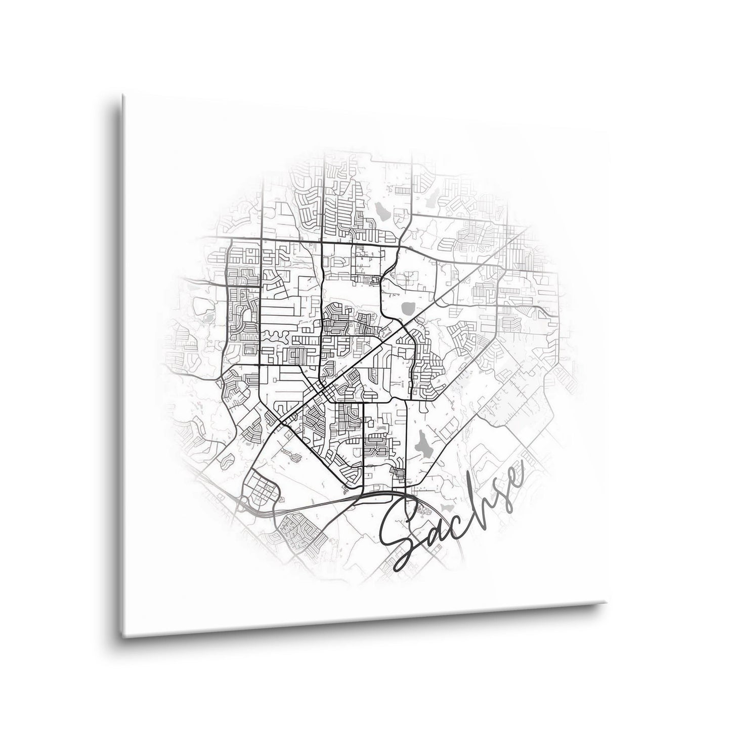 Minimalistic B&W Texas Sachse Circle Map | Hi-Def Glass Art | Eaches | Min 2
