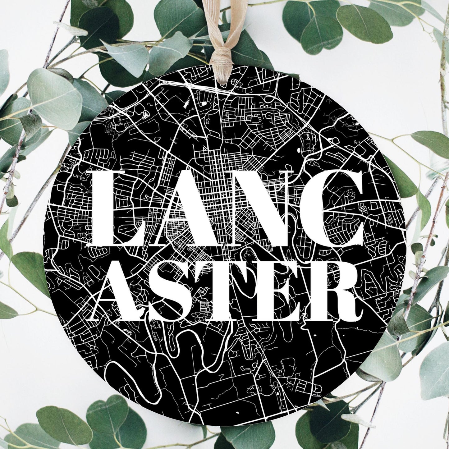 Minimalistic B&W Pennsylvania Lancaster Map | Wood Ornament | Eaches | Min 1