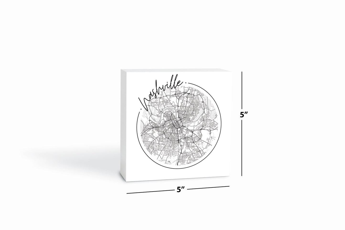Minimalist B&W Tennessee Nashville Circle Map | Wood Block | Eaches | Min 4