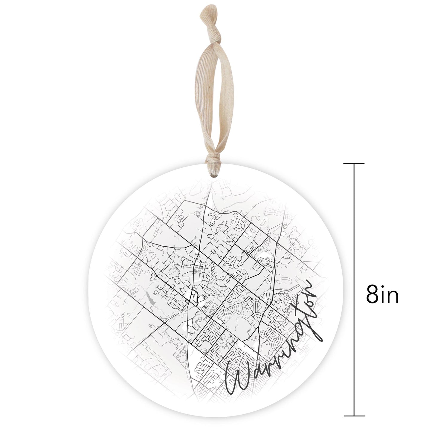 Minimalistic B&W Pennsylvania Warrington Circle Map | Wood Ornament | Eaches | Min 1