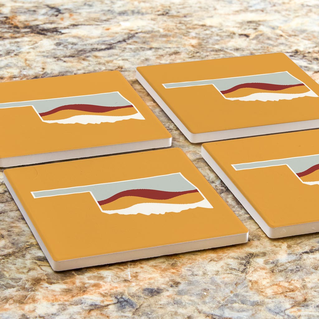 Modern Minimalist Oklahoma Orange Retro State Shape Hills| Absorbent Coasters | Set of 4 | Min 2