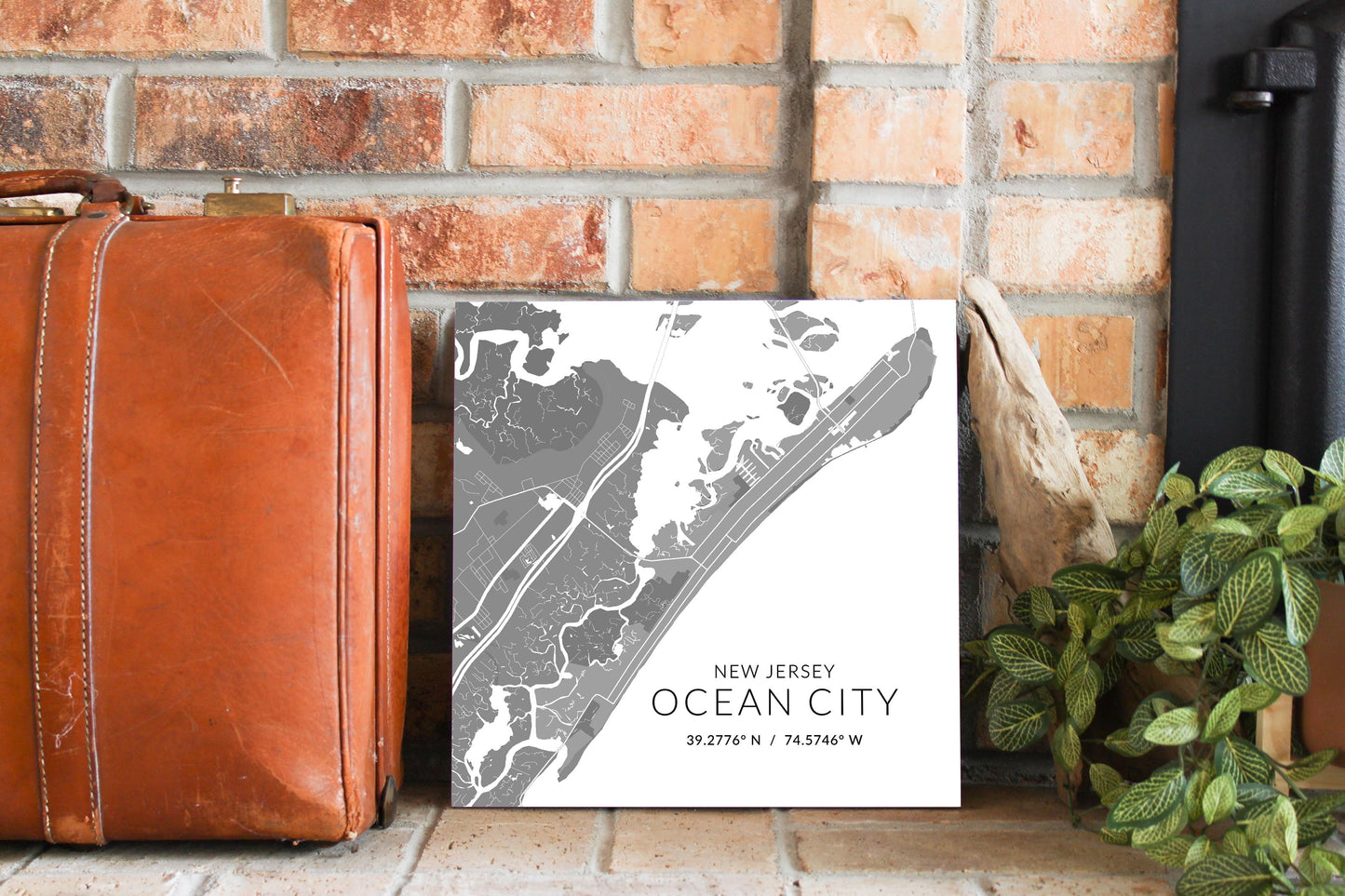 Ocean City Nj Minimalistic Map With Coordinates| Wood Sign | Eaches | Min 2