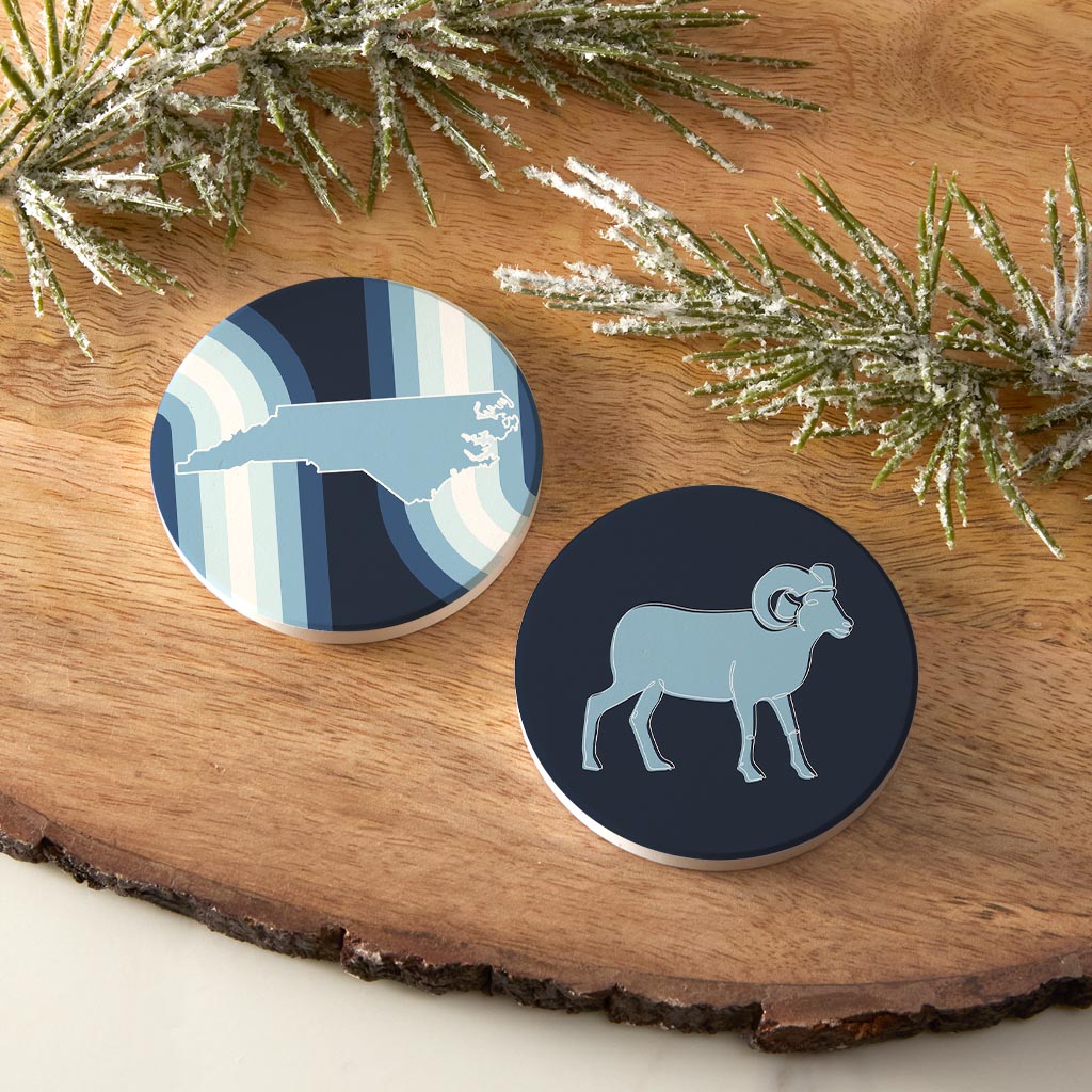 Blue Shades North Carolina State And Ram Lines | Absorbent Car Coasters | Set of 2 | Min 4