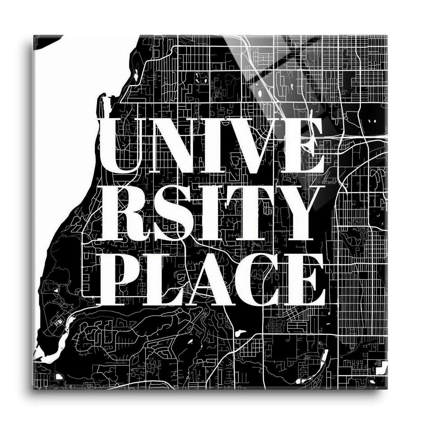 Minimalistic B&W Washington University Place Map | Hi-Def Glass Art | Eaches | Min 1