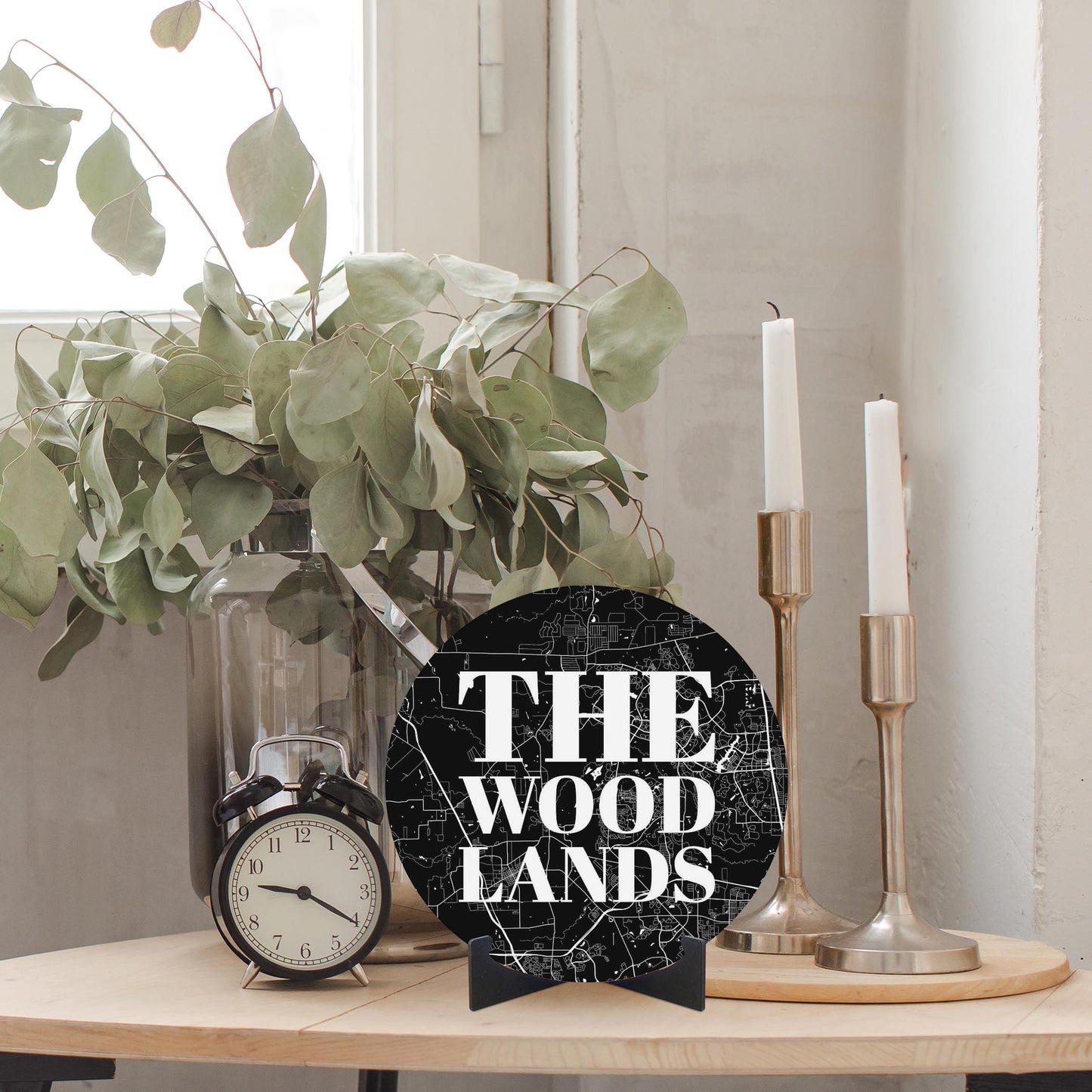 Minimalistic B&W Texas The Woodlands Map | Wood Sign | Eaches | Min 1