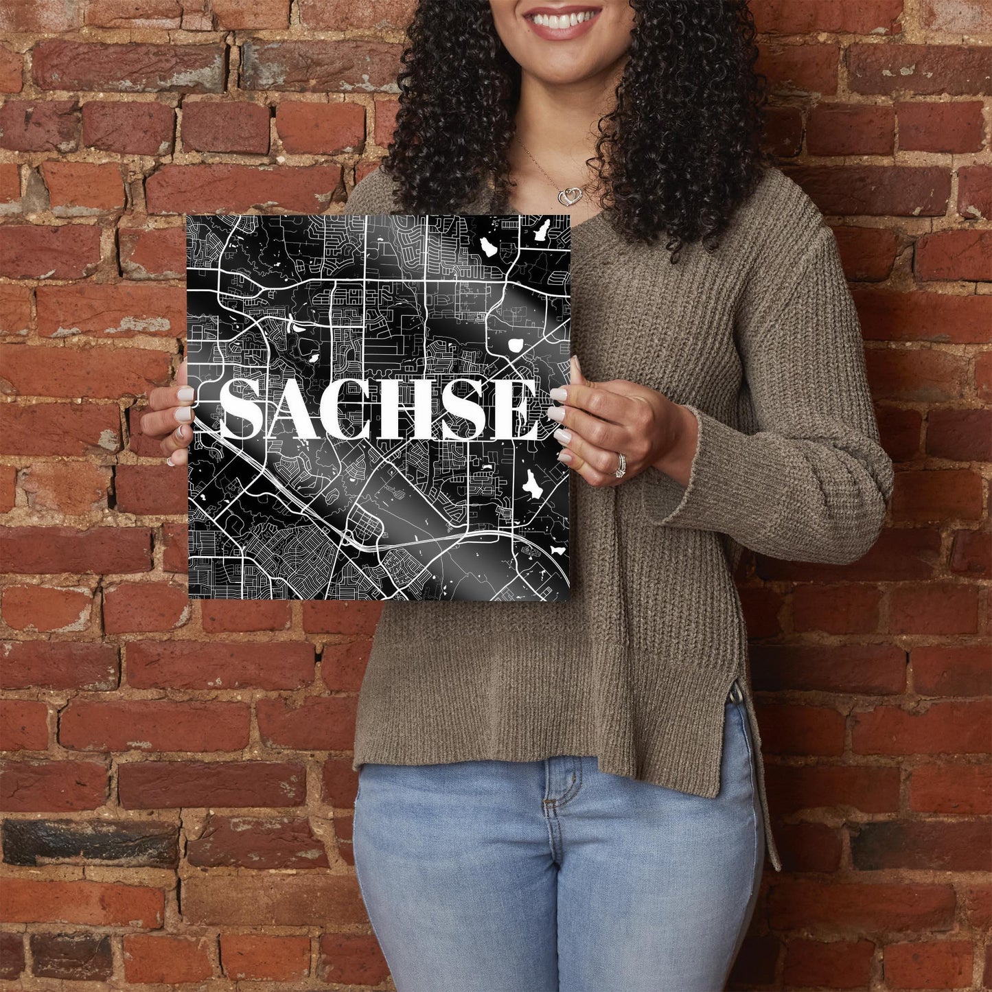 Minimalistic B&W Texas Sachse Map | Hi-Def Glass Art | Eaches | Min 1