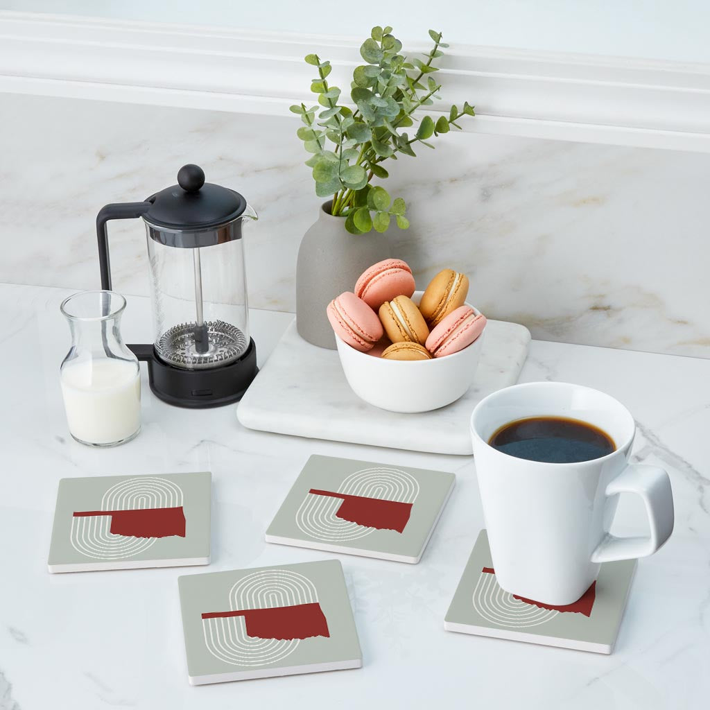 Modern Minimalist Oklahoma Retro State Shape | Absorbent Coasters | Set of 4 | Min 2
