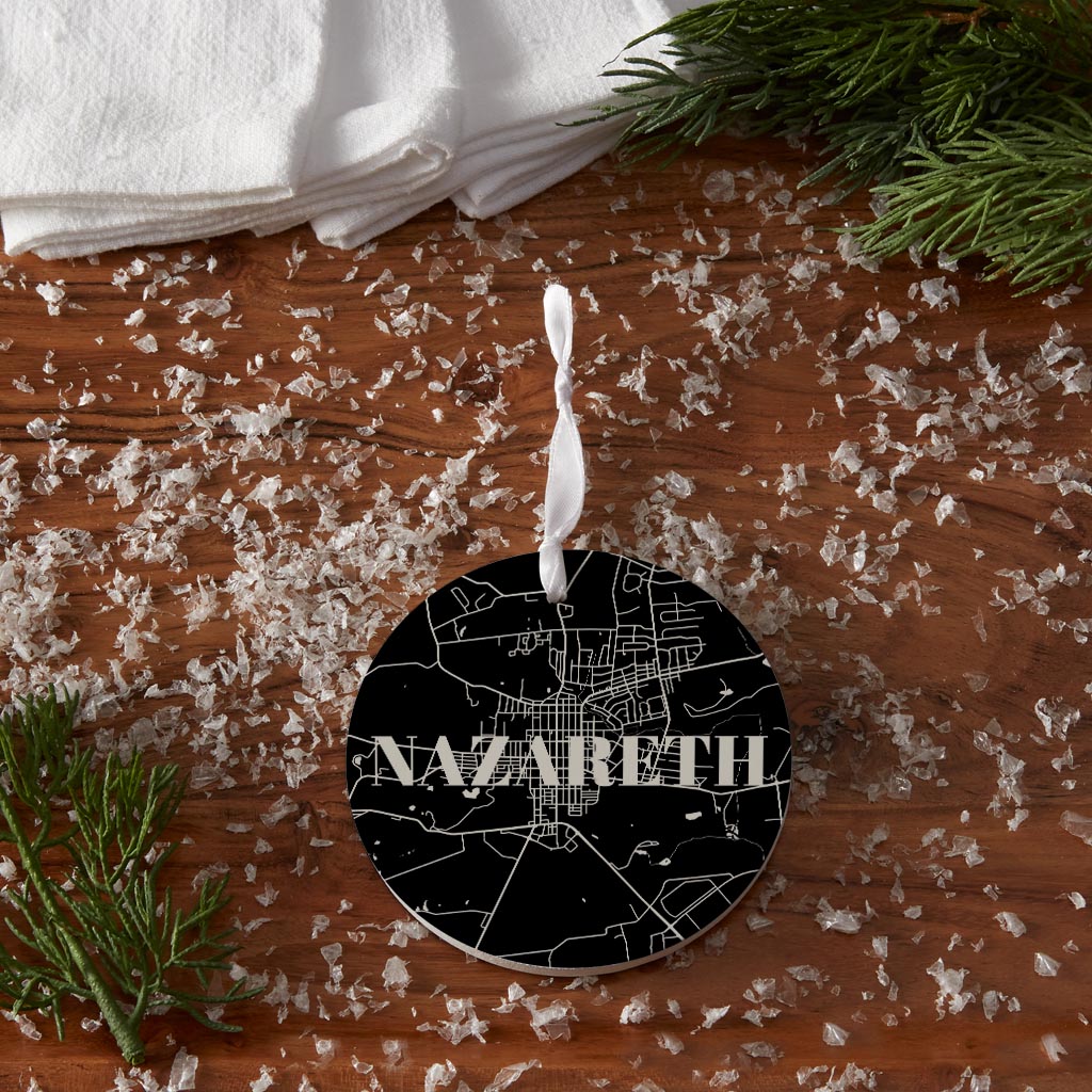 Minimalistic B&W Pennsylvania Nazareth Map| Wood Ornament | Eaches | Min 6