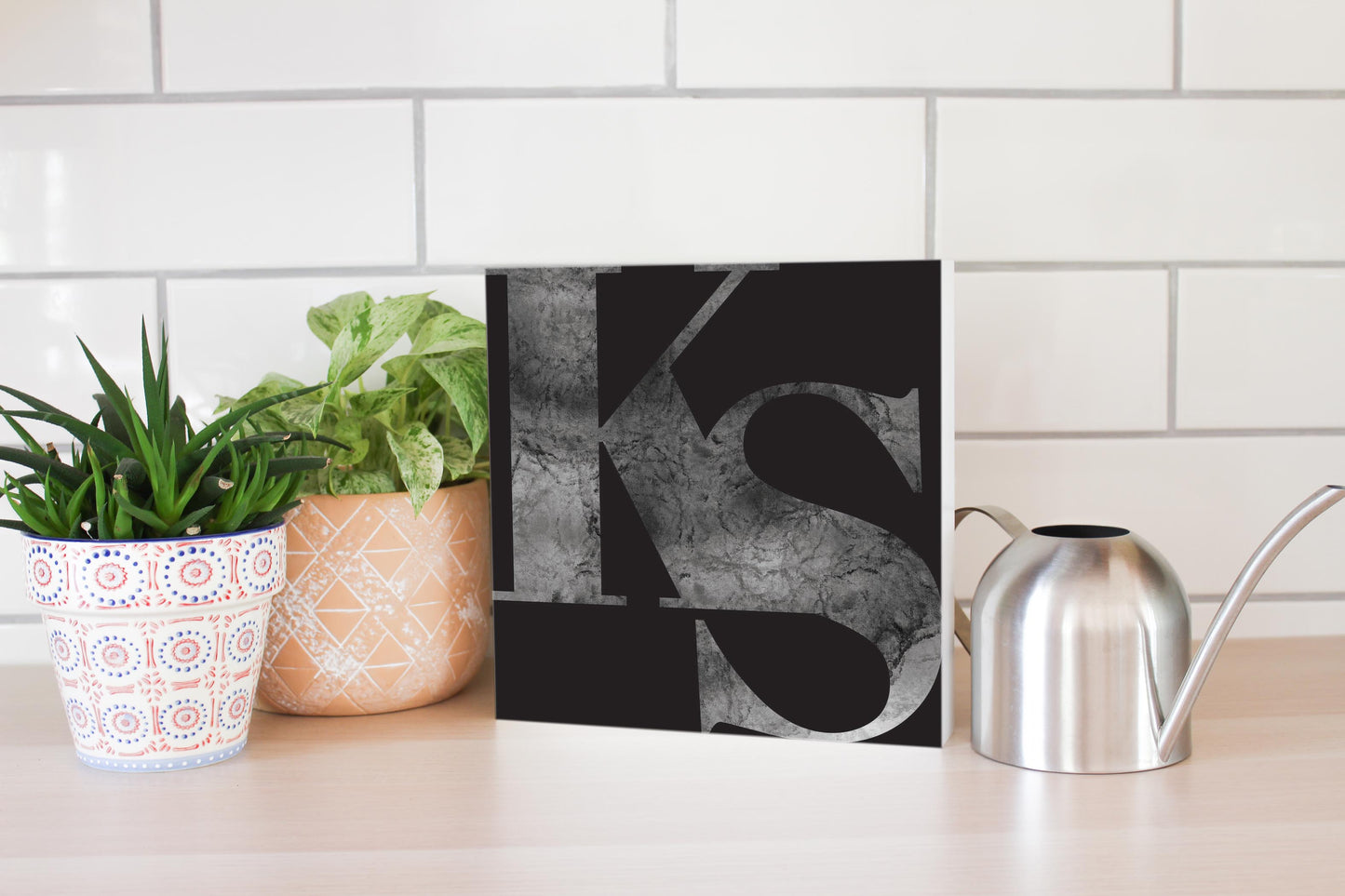 Minimalist B&W Kansas Black Initials | Wood Block | Eaches | Min 2