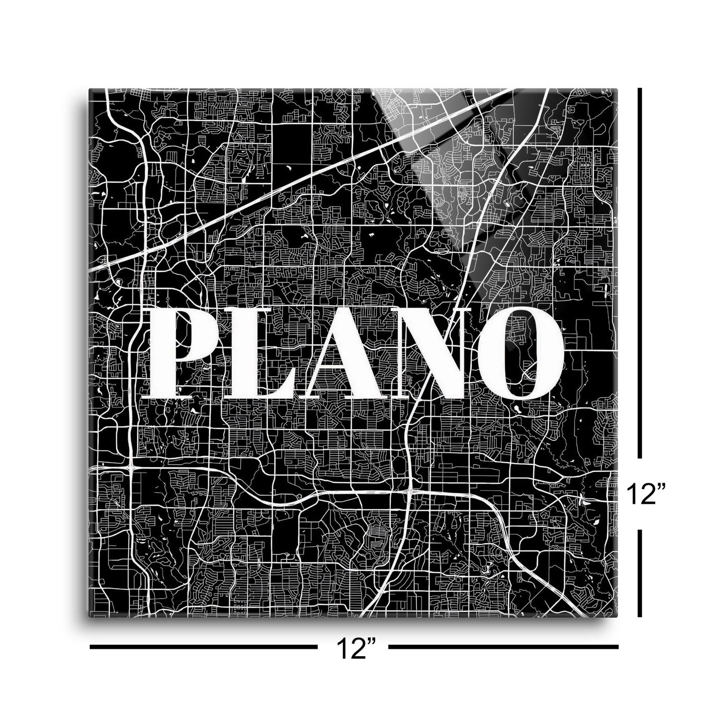 Minimalistic B&W Texas Plano Map | Hi-Def Glass Art | Eaches | Min 1