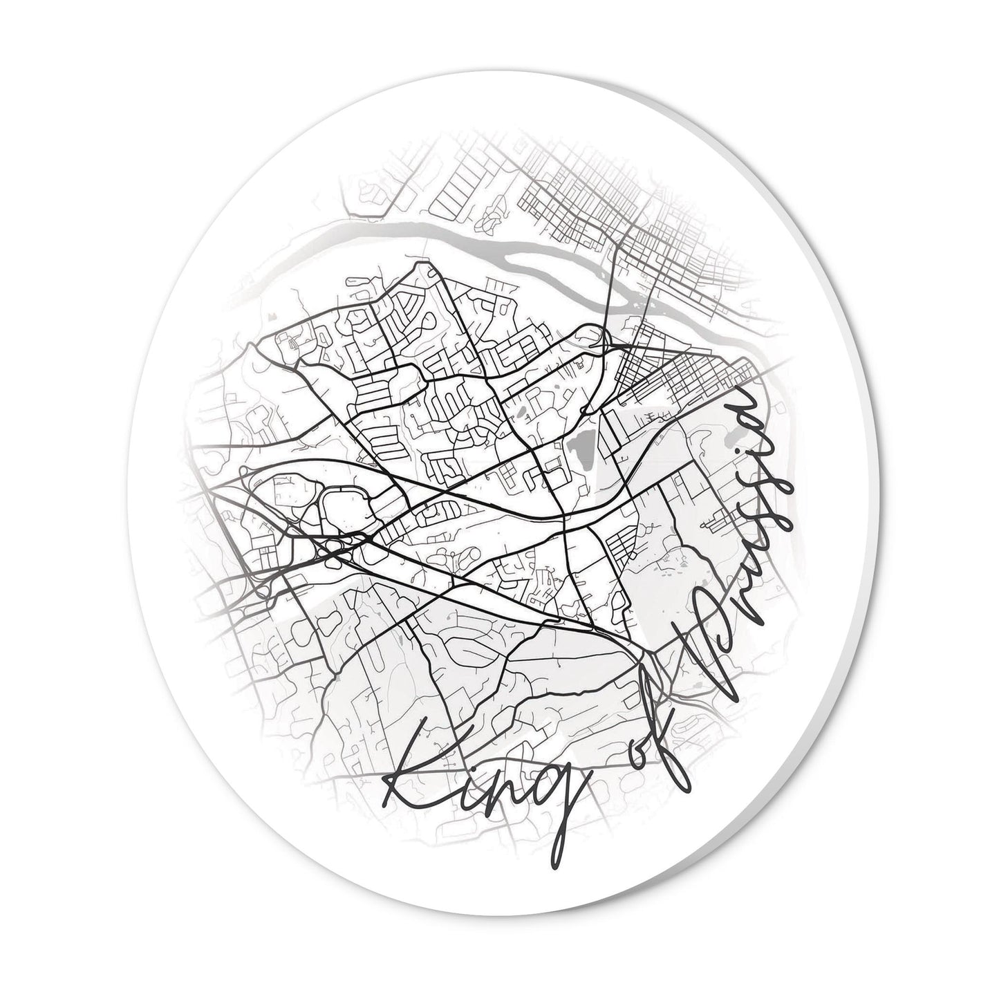 Minimalistic B&W Pennsylvania King Of Prussia Circle Map| Wood Sign | Eaches | Min 1