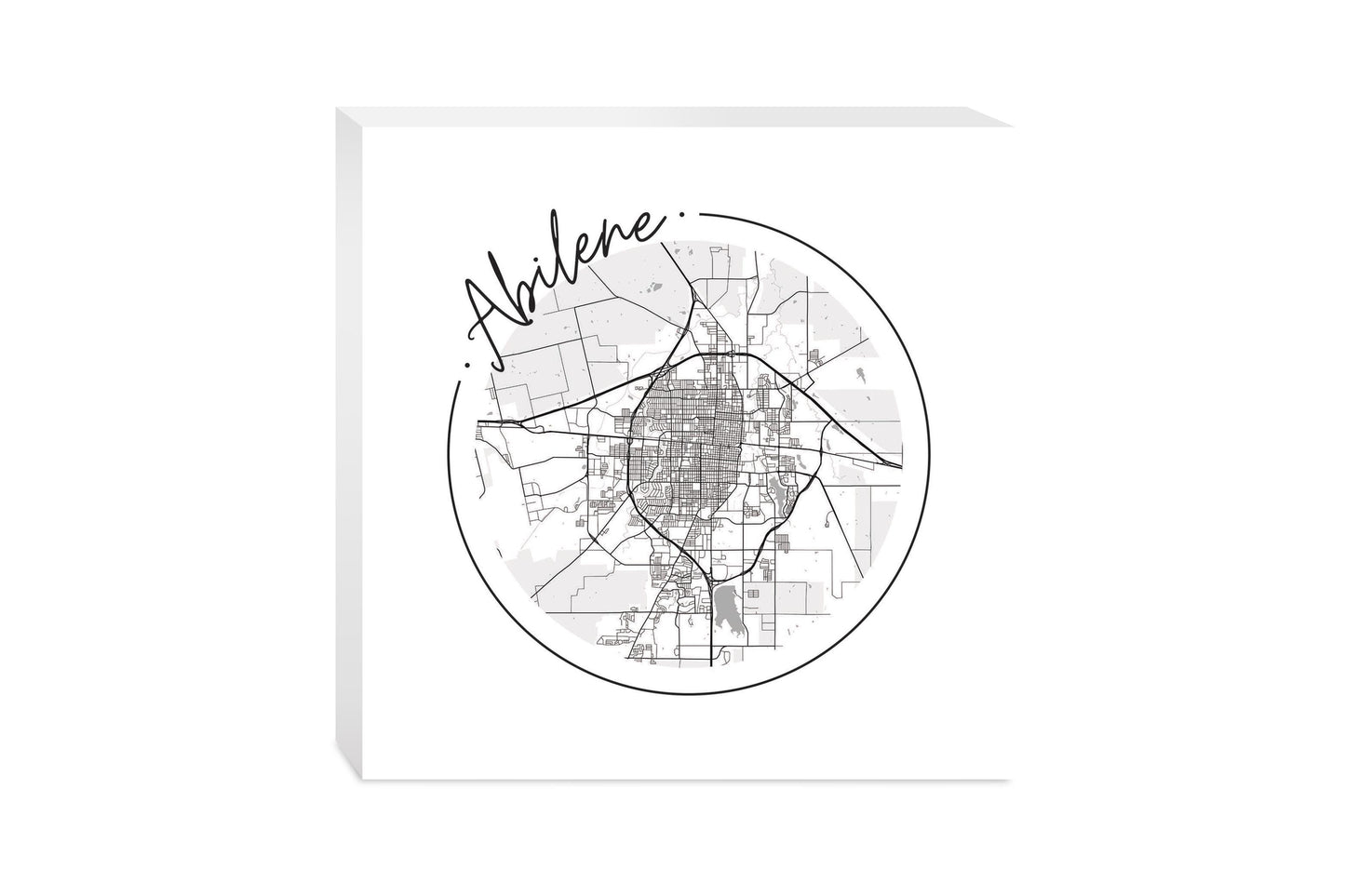 Minimalist B&W Texas Abilene Circle Map | Wood Block | Eaches | Min 2