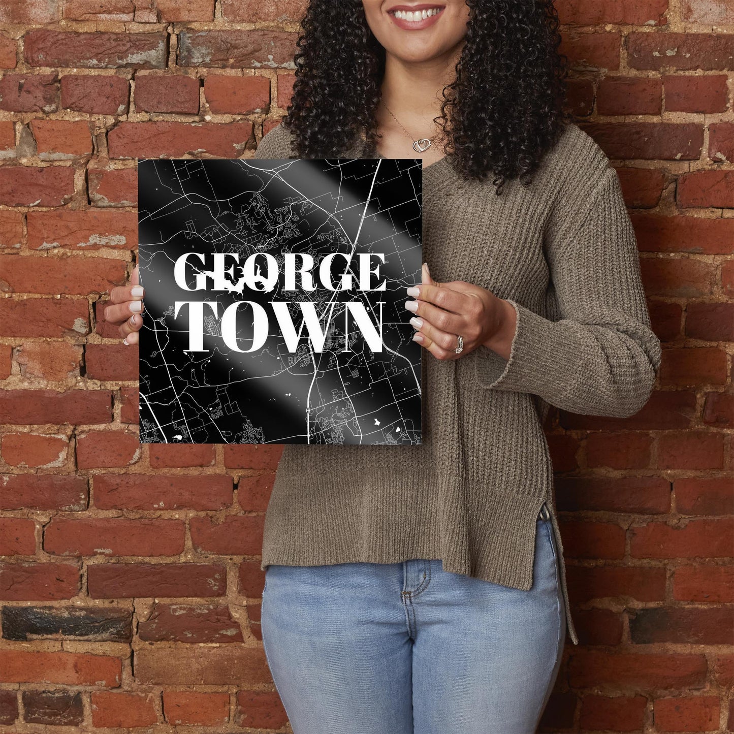 Minimalistic B&W Texas Georgetown Map | Hi-Def Glass Art | Eaches | Min 1