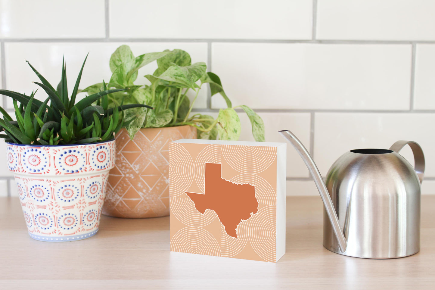 Modern Minimalist Texas State Shape With Pattern | Wood Block | Eaches | Min 4