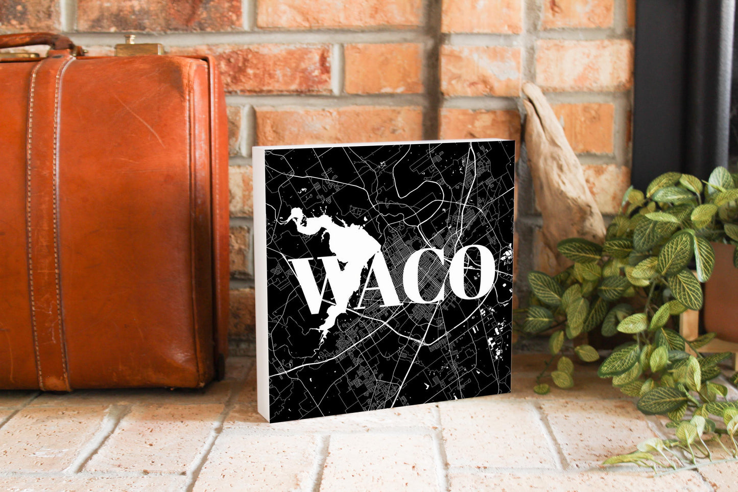 Minimalistic B&W Texas Waco Map | Wood Block | Eaches | Min 2