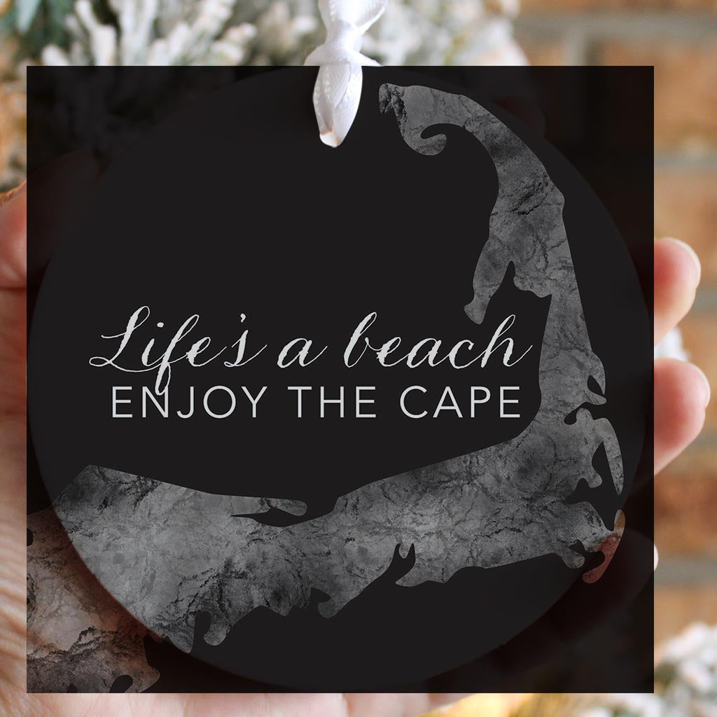 Minimalistic B&W Cape Cod Lifes A Beach | Wood Ornament | Eaches | Min 6