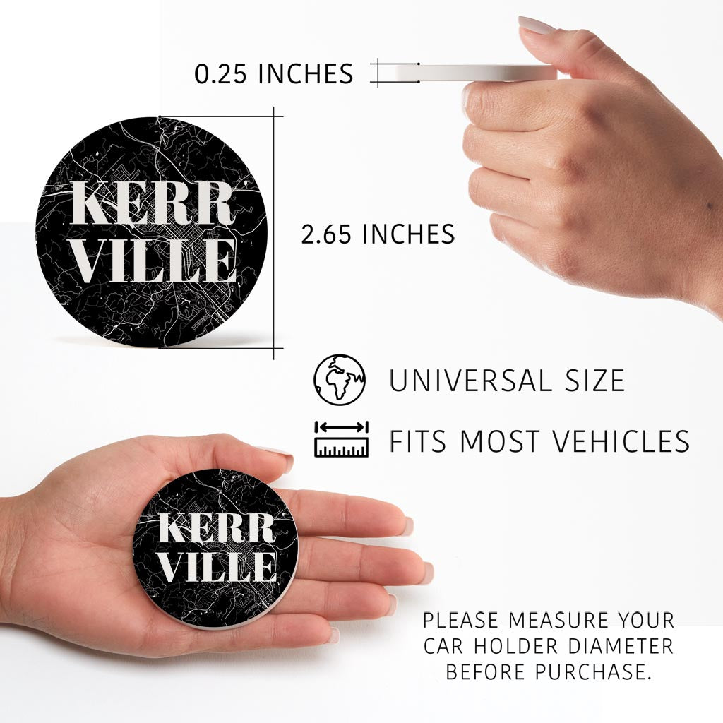 Minimalistic B&W Texas Kerrville Map | Absorbent Car Coasters | Set of 2 | Min 4