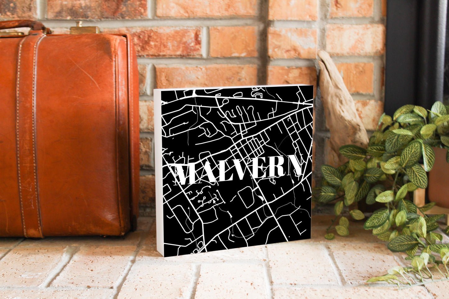 Minimalistic B&W Pennsylvania Malvern Map | Wood Block | Eaches | Min 2